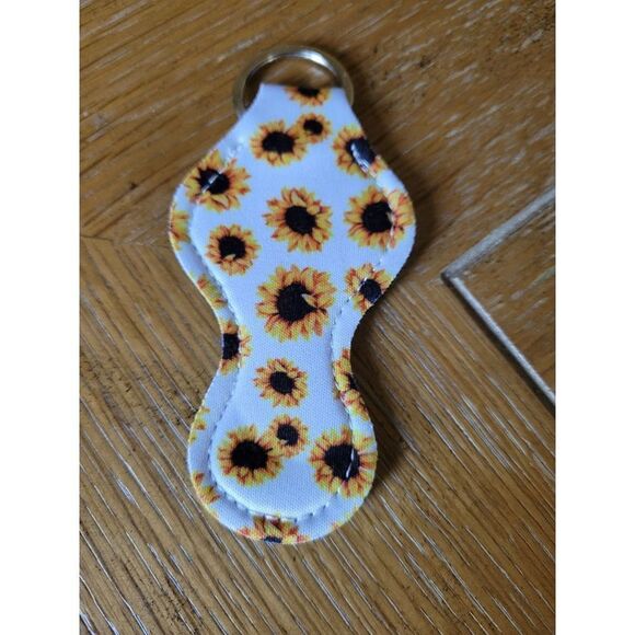 NEW Sunflower Neoprene Chapstick Holder Key Chain and chapstick - Picture 2 of 3